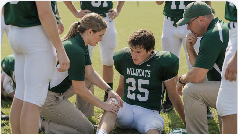 Coach on the field assessing an injured player