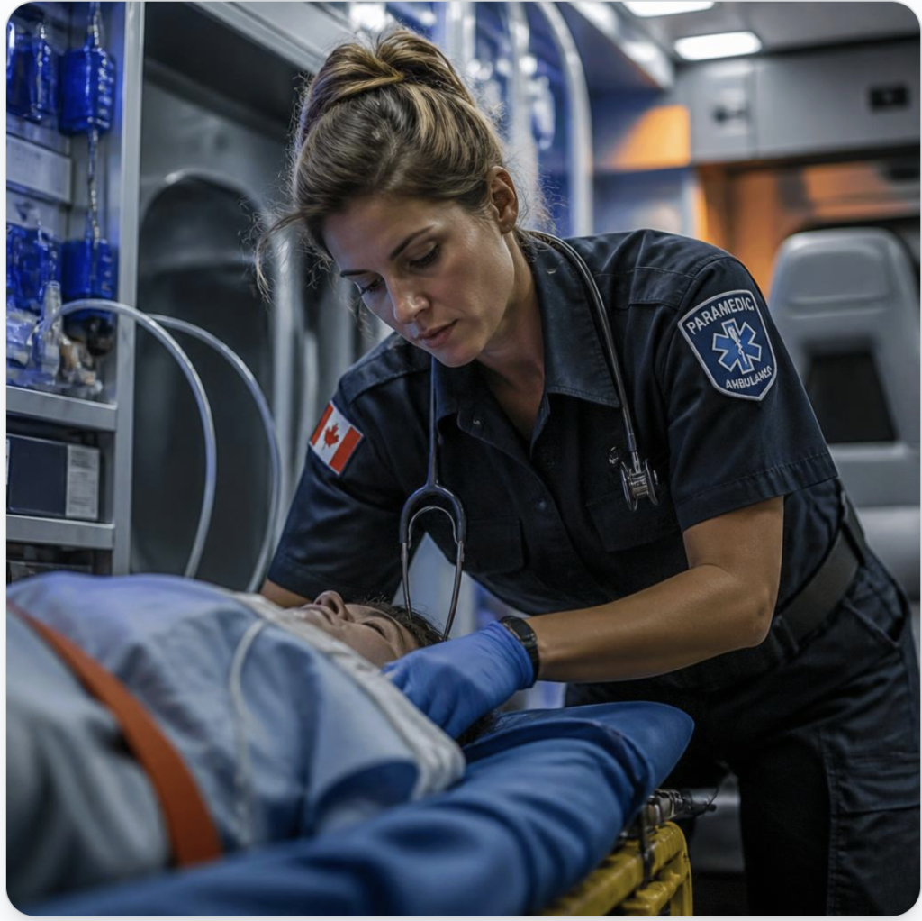 Paramedic working on a patient